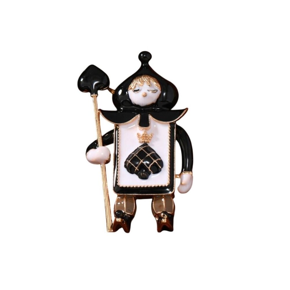 Black & White Spade Playing Card Soldier Brooch Alice in Wonderland